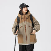 Unisex Jacket Retro Style Colorblock Hood Jacket Coat Loose Shell Jacket